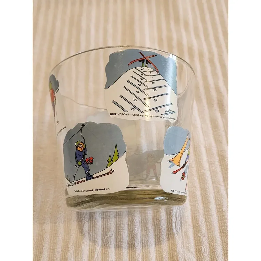 VTG West Virginia Glass Ice Bucket Bowl Cartoon ski illustrations Ashby Alpine